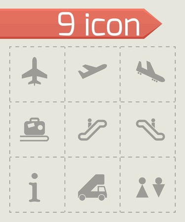 Vector black airport icon set on grey backgroundのイラスト素材