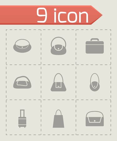 Vector black bag icon set on grey backgroundのイラスト素材
