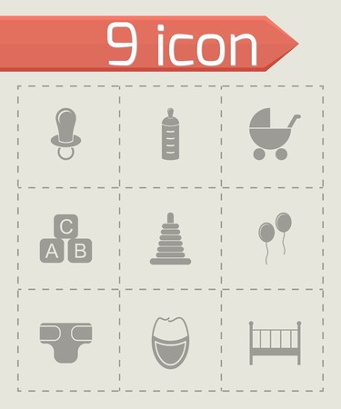 Vector black baby icon set on grey backgroundのイラスト素材