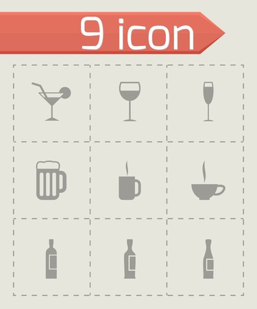 Vector black beverages icon set on grey backgroundのイラスト素材