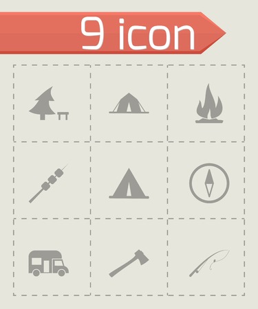 Vector black camping icon set on grey backgroundのイラスト素材