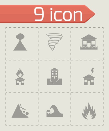 Vector black disaster icon set on grey backgroundのイラスト素材
