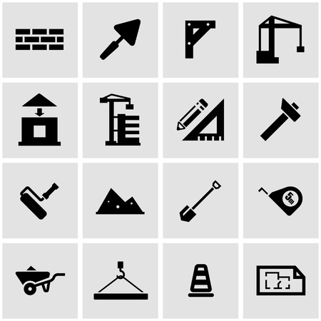 Vector black construction icon set on grey backgroundのイラスト素材