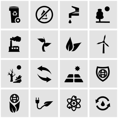Vector black eco icon set on grey backgroundのイラスト素材