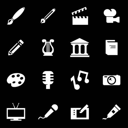 Vector white art icon set on black backgroundのイラスト素材