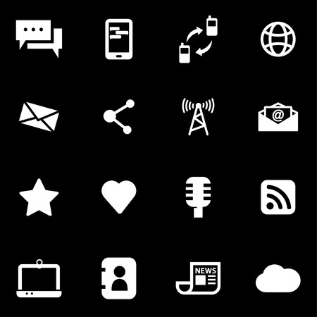 Vector white communication icon set on black backgroundのイラスト素材