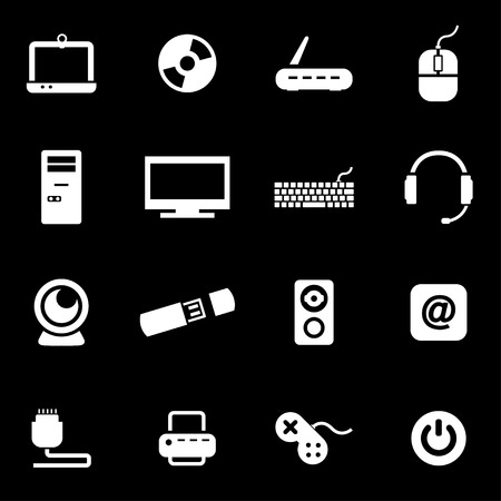 Vector white computer icon set on black backgroundのイラスト素材
