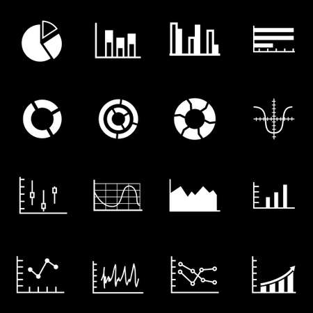 Vector white diagrams icon set on black backgroundのイラスト素材