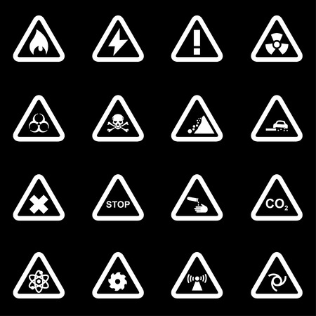Vector white danger icon set on black backgroundのイラスト素材