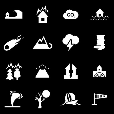 Vector black disaster icon set on black backgroundのイラスト素材