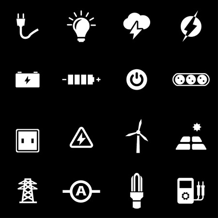 Vector white electricity icon set on black backgroundのイラスト素材