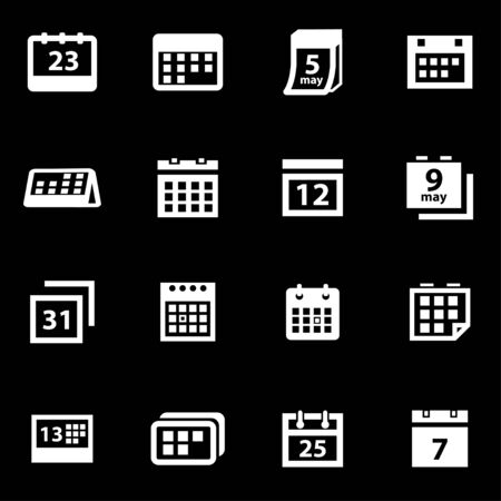 Vector white calendar icon set on black backgroundのイラスト素材