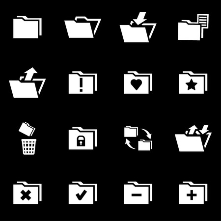 Vector white folder icon set on black backgroundのイラスト素材