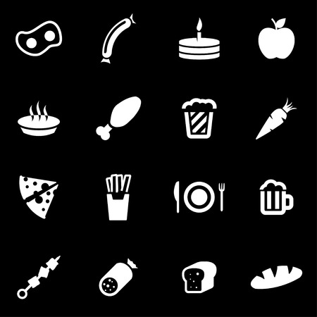 Vector white food icon set on black backgroundのイラスト素材