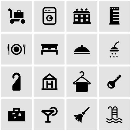 Vector black hotel icon set on grey backgroundのイラスト素材