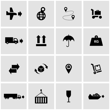 Vector black logistic icon set  on grey backgroundのイラスト素材