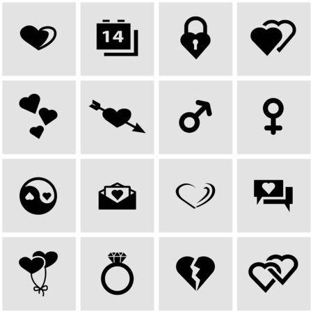 Vector black love icon set  on grey backgroundのイラスト素材