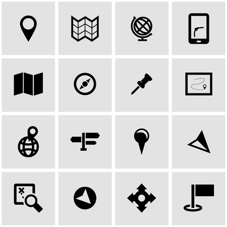 Vector black map icon set on grey backgroundのイラスト素材