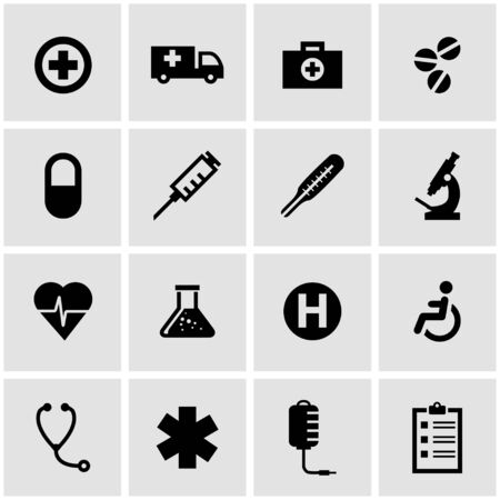 Vector black medical icon set  on grey backgroundのイラスト素材