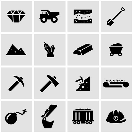 Vector black mining icon set  on grey backgroundのイラスト素材
