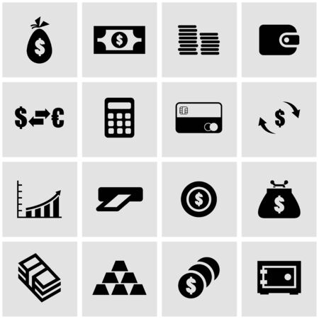 Vector black money icon set  on grey backgroundのイラスト素材