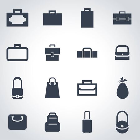 Vector black bag icon set on grey backgroundのイラスト素材