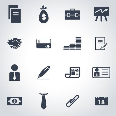 Vector black business icon set on grey backgroundのイラスト素材