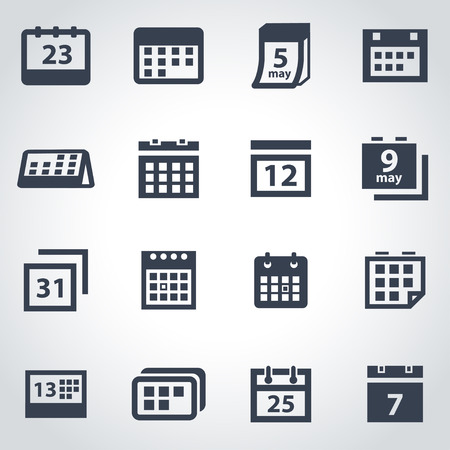 Vector black calendar icon set on grey backgroundのイラスト素材