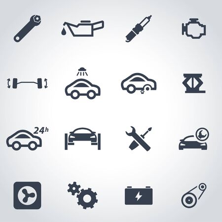 Vector black car service icon set on grey backgroundのイラスト素材