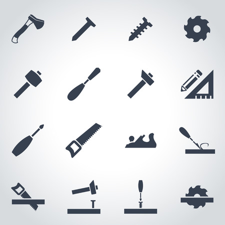 Vector black carpentry icon set on grey backgroundのイラスト素材