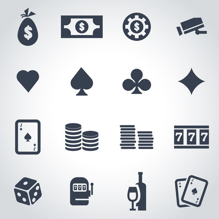 Vector black casino icon set on grey backgroundのイラスト素材