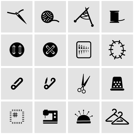 Vector black sewing icon set on grey backgroundのイラスト素材