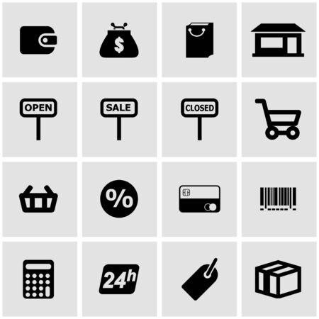 Vector black shop icon set on grey backgroundのイラスト素材