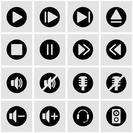 Vector black sound icon set on grey backgroundのイラスト素材