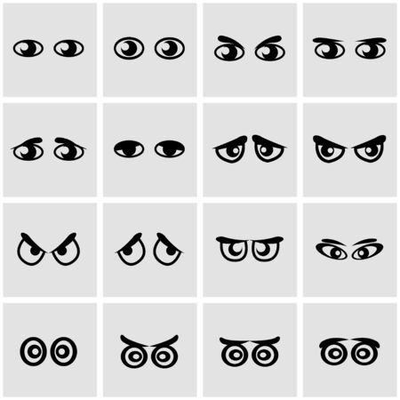Vector black cartoon eyes icon set on grey backgroundのイラスト素材