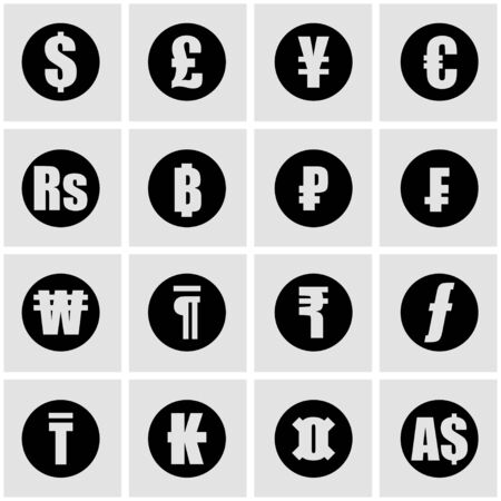 Vector black currency symbols icon set on grey backgroundのイラスト素材