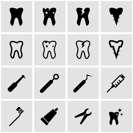 Vector black dental icon set on grey backgroundのイラスト素材