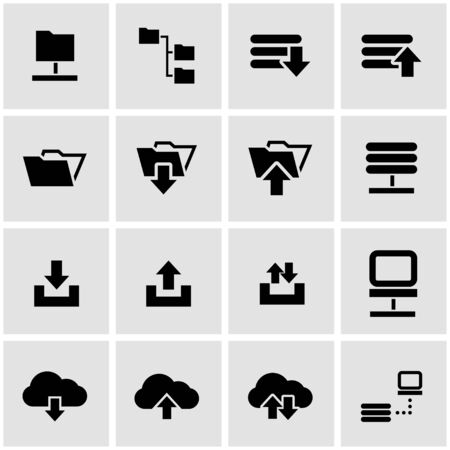 Vector black ftp icon set on grey backgroundのイラスト素材