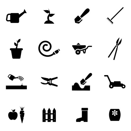 Vector black gardening icon set on white backgroundのイラスト素材