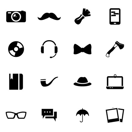 Vector black hipster icon set on white backgroundのイラスト素材