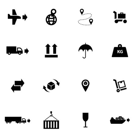 Vector black logistic icon set on white backgroundのイラスト素材