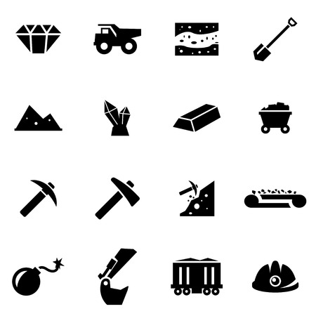 Vector black mining icon set on white backgroundのイラスト素材