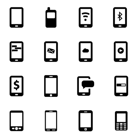 Vector black mobile icon set on white backgroundのイラスト素材