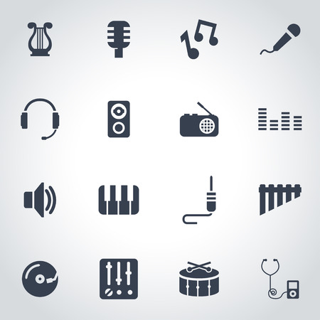 Vector black music icon set  on grey backgroundのイラスト素材