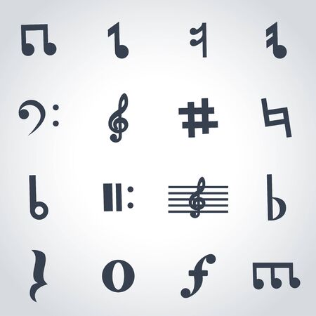 Vector black notes icon set  on grey backgroundのイラスト素材