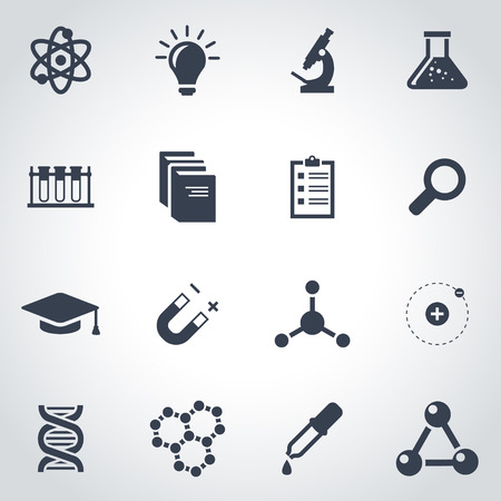Vector black science icon set on grey backgroundのイラスト素材