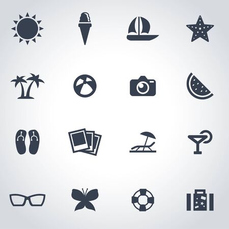 Vector black summer  icon set on grey backgroundのイラスト素材