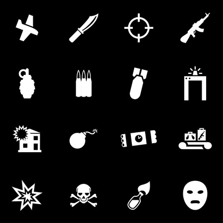 Vector white terrorism icon set on black backgroundのイラスト素材