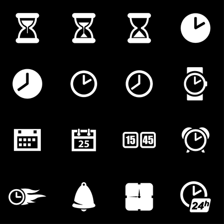 Vector white time icon set on black backgroundのイラスト素材