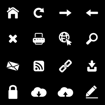 Vector white web icon set on black backgroundのイラスト素材